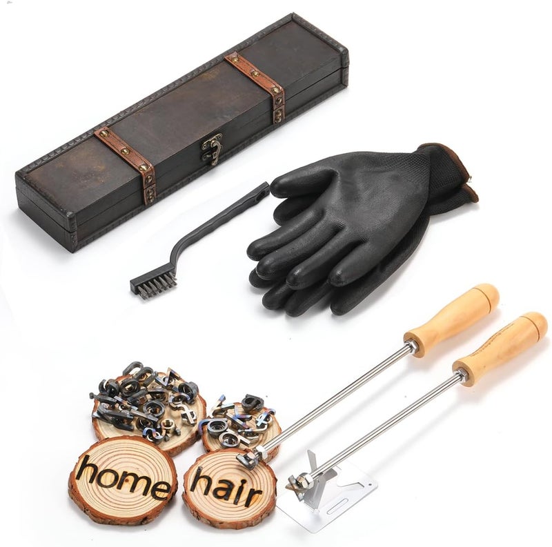 AIMOADO 26 Pcs 1" Lowercase Letters Branding Iron for Wood, Hats, Leather, Alphabet Branding Iron for BBQ Steak Bread & Personalized Gifts, with Wooden Box and 2 Handles (Lowercase Letter a-z) - Image 1